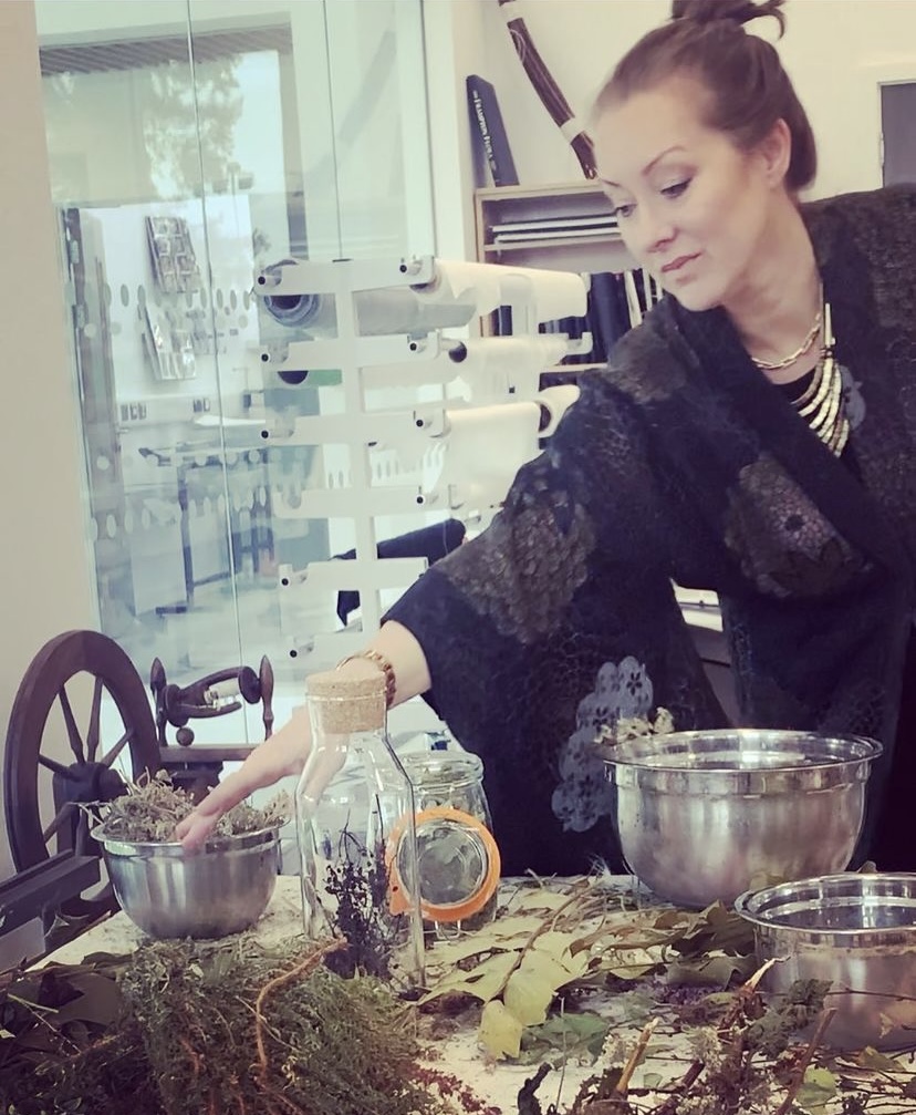 Artist Kate Turnbull in her dyeing workshop