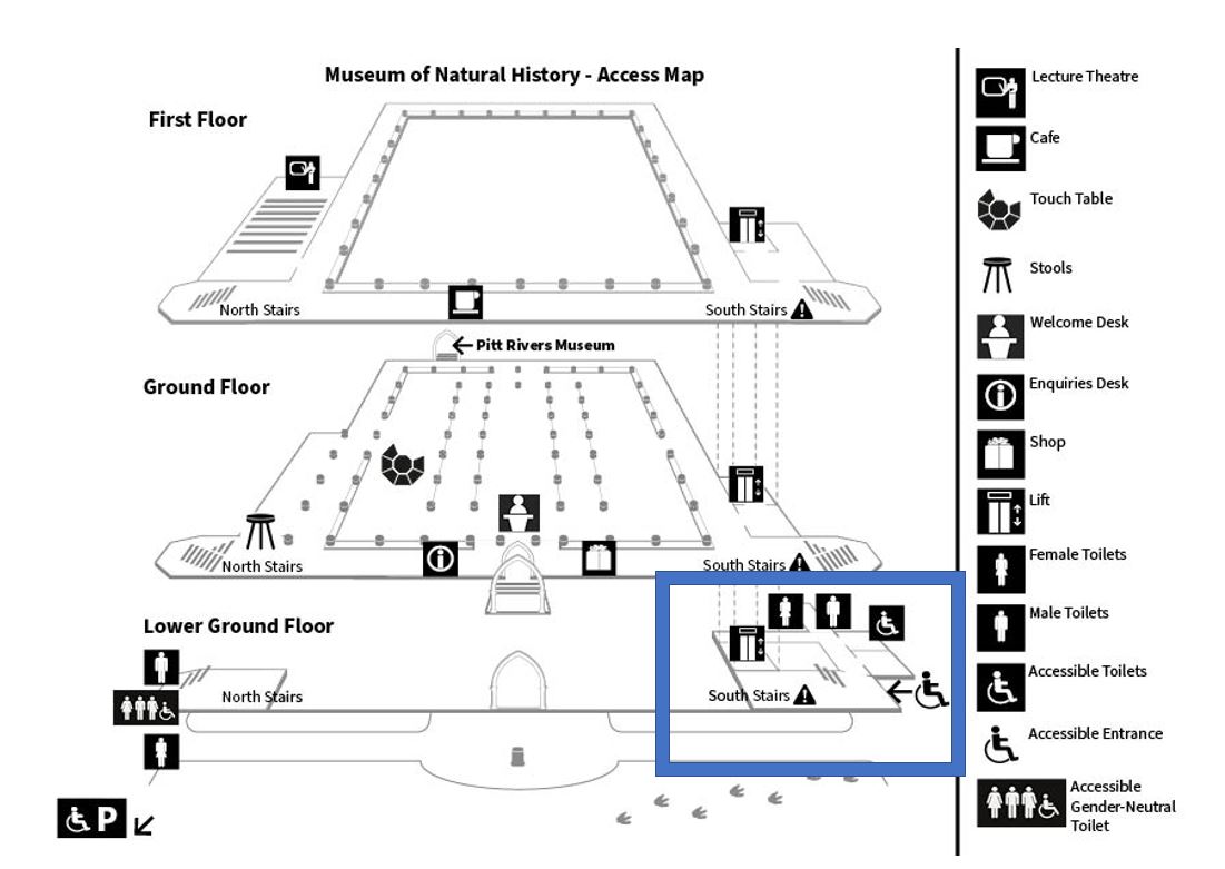 A map of the Museum with the south toilets labelled