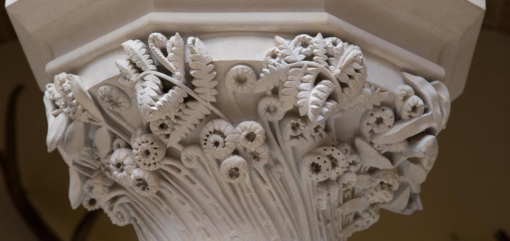 Carved botanical capital depicting British ferns