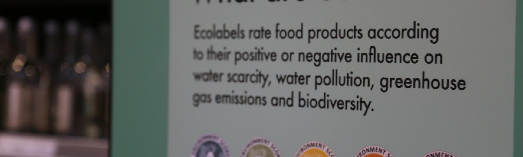 Information about ecolabels on a banner in the cafe