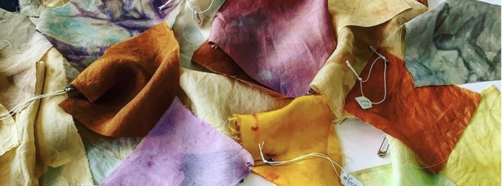 Muslin fabrics dyed in a range of colours using plants and natural materials