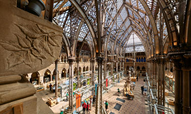A view of the Museum's main court from the upper galleries