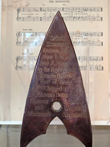 Trowel carried in procession by William and Sarah Acland, the eldest children of Dr Henry Acland, Regius Professor of Medicine and one of the Museum’s principal founders.
