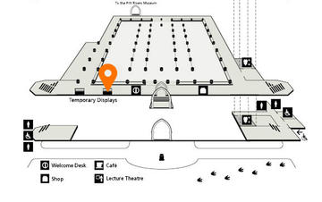 Map showing that the presenting case is just to the left, next to the help desk, as you enter the Oxford Natural History Museum through the main door.